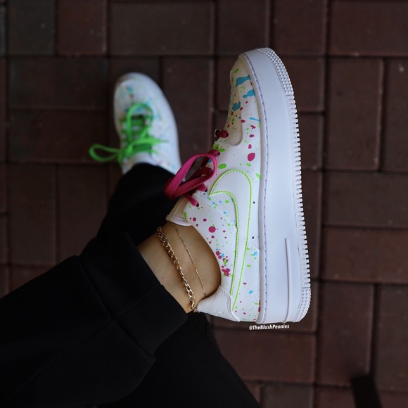Nike Air Force 1 Sage Low Pink Green Blue White Custom Painted Shoes NWT - Picture 3 of 11